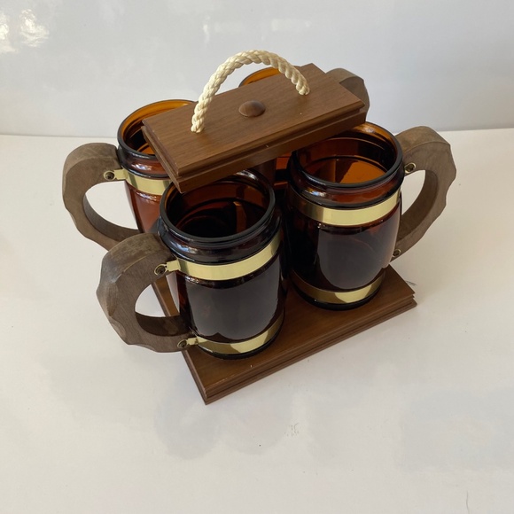 Siesta Ware Barrel Mugs with Caddy Set of 4 MCM Vintage - Picture 7 of 10